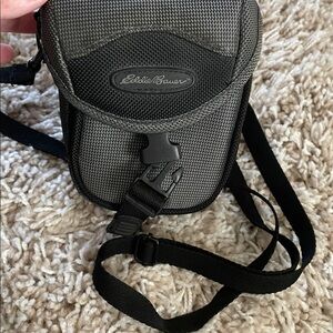 Eddie Bauer crossbody camera bag grey black removable strap has belt loop